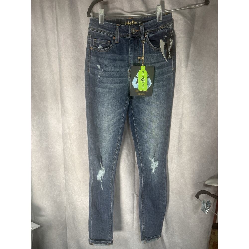 indigo rain skinny denim med blue ankle super high rise narrow leg sz 0 w23 27L